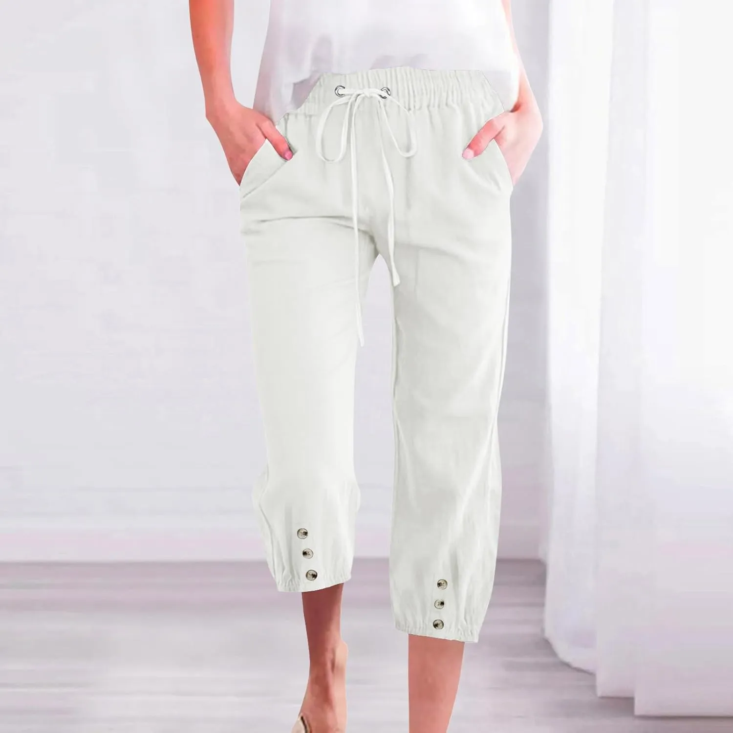 Summer Pants for Women 2025 Casual Loose Elastic Waist Trousers with Pockets Loose Fit Beach Vacation Capris Pants Wine 2X