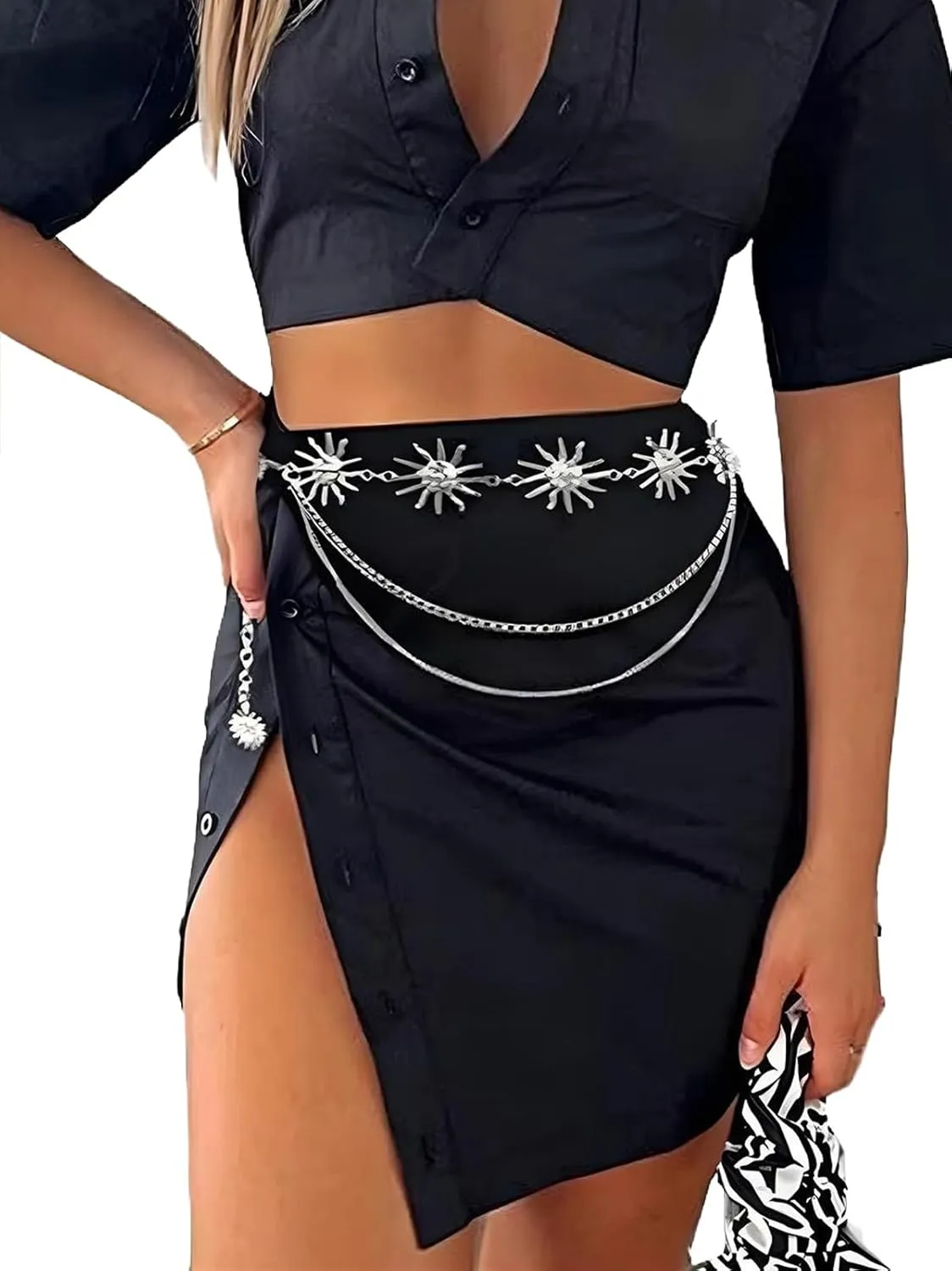 Sun Moon Metal Waist Chain Body Belly Belt Metal Waist Chain Jewelry Accessories Gold Silver Belts for Women Girls