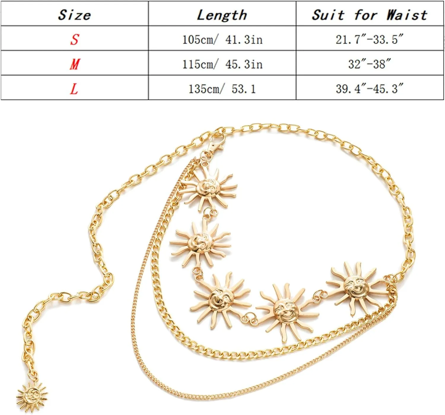 Sun Moon Metal Waist Chain Body Belly Belt Metal Waist Chain Jewelry Accessories Gold Silver Belts for Women Girls