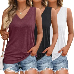 SUNBS 3 Pack Tank Top Women 2025 Sleeveless V Neck Summer Causal Loose Fit Tops Basic Flowy Dressy Cute Long Shirts Outfits