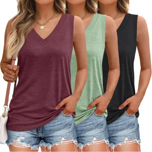 SUNBS 3 Pack Tank Top Women 2025 Sleeveless V Neck Summer Causal Loose Fit Tops Basic Flowy Dressy Cute Long Shirts Outfits