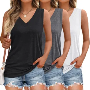 SUNBS 3 Pack Tank Top Women 2025 Sleeveless V Neck Summer Causal Loose Fit Tops Basic Flowy Dressy Cute Long Shirts Outfits