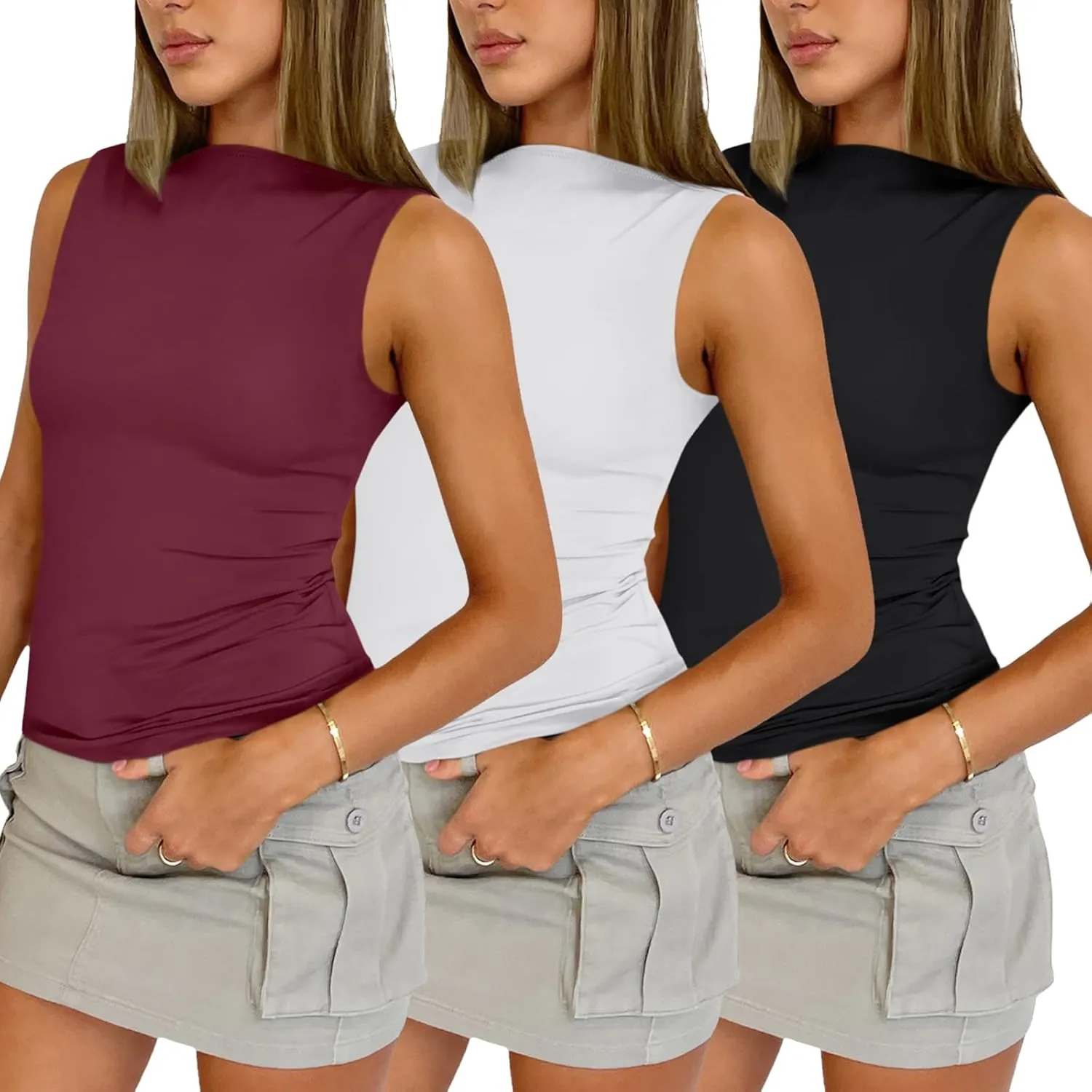 SUNBS 3 Pack Women Tank Tops 2025 Summer Going Out Y2K Sleeveless Cute Clothes Casual Basic Tube Shirts Fashion Beach Outfits