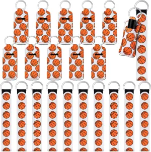 Sureio 20 Pieces Basketball Lipstick Holder Keychains Lanyard Set Basketball Gift for Team, Sport Them Wristlet
