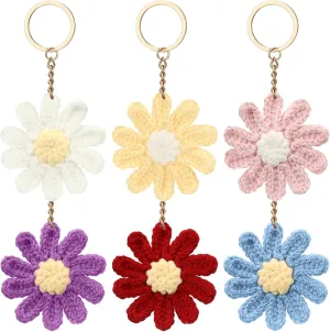 Sureio 6 Pcs Cute Daisy Keychain Crochet Daisy Wallet Purse Accessories Flower Bag Charms for Women Handmade Floral Keyring Decor Gifts Purse Accessories