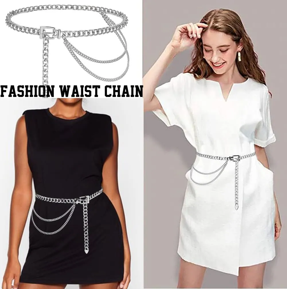 Suyi Chain Belt for Women Girls Gold Metal Waist Chain Multilayer Chunky Chain Belts for Dress