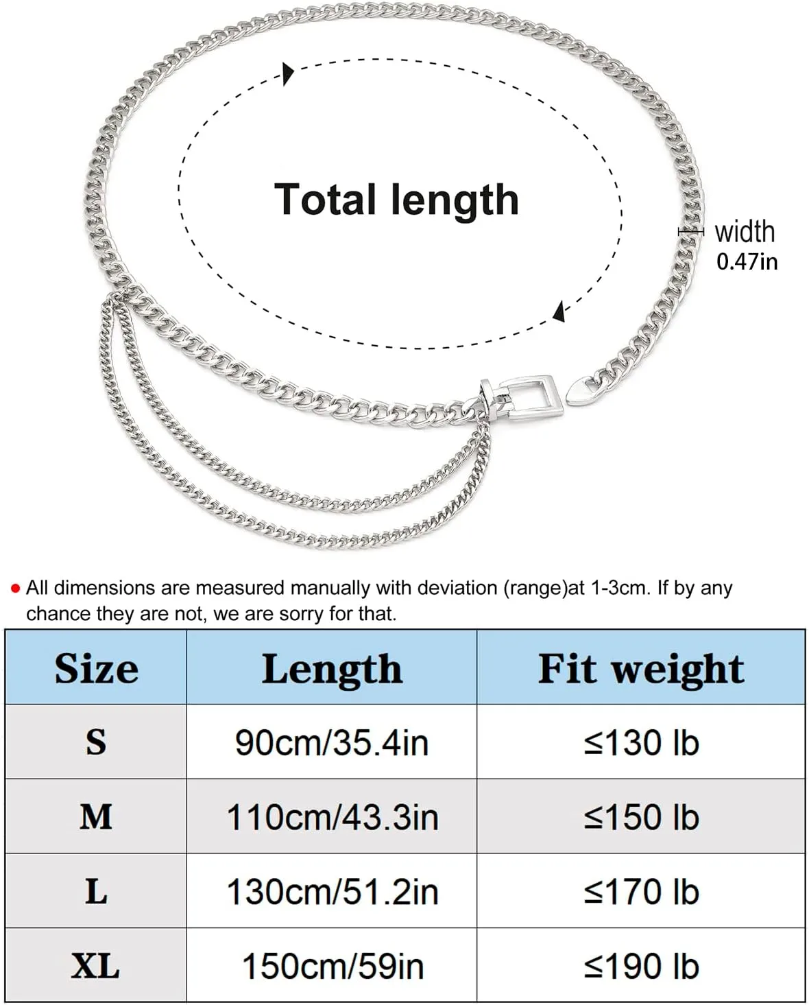 Suyi Chain Belt for Women Girls Gold Metal Waist Chain Multilayer Chunky Chain Belts for Dress