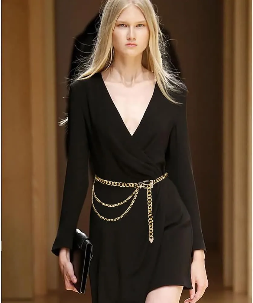 Suyi Chain Belt for Women Girls Gold Metal Waist Chain Multilayer Chunky Chain Belts for Dress
