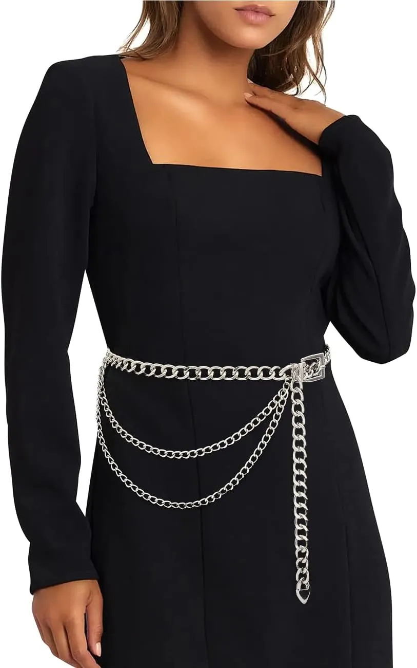 Suyi Chain Belt for Women Girls Gold Metal Waist Chain Multilayer Chunky Chain Belts for Dress