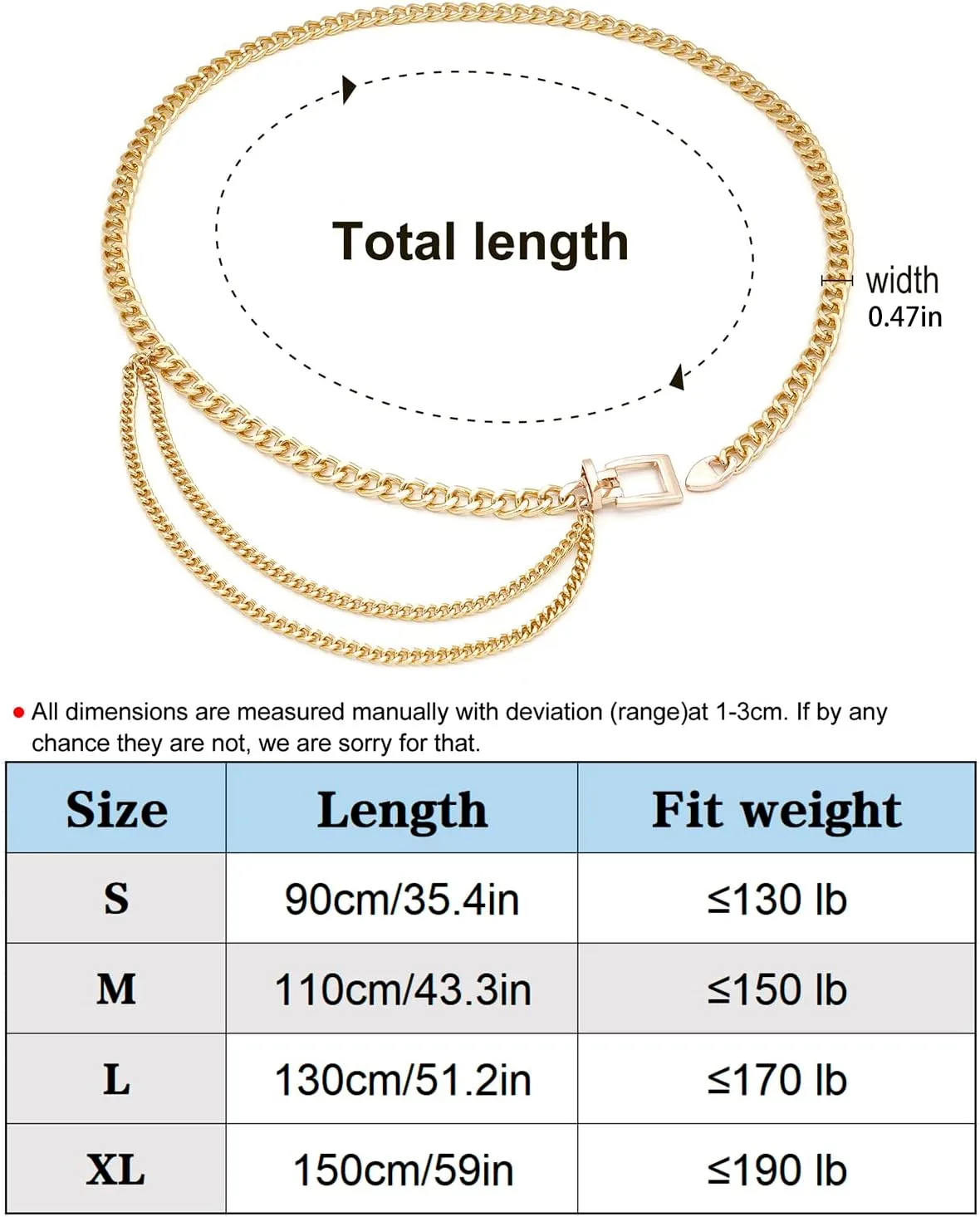 Suyi Chain Belt for Women Girls Gold Metal Waist Chain Multilayer Chunky Chain Belts for Dress