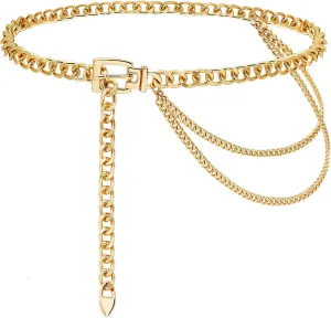 Suyi Chain Belt for Women Girls Gold Metal Waist Chain Multilayer Chunky Chain Belts for Dress