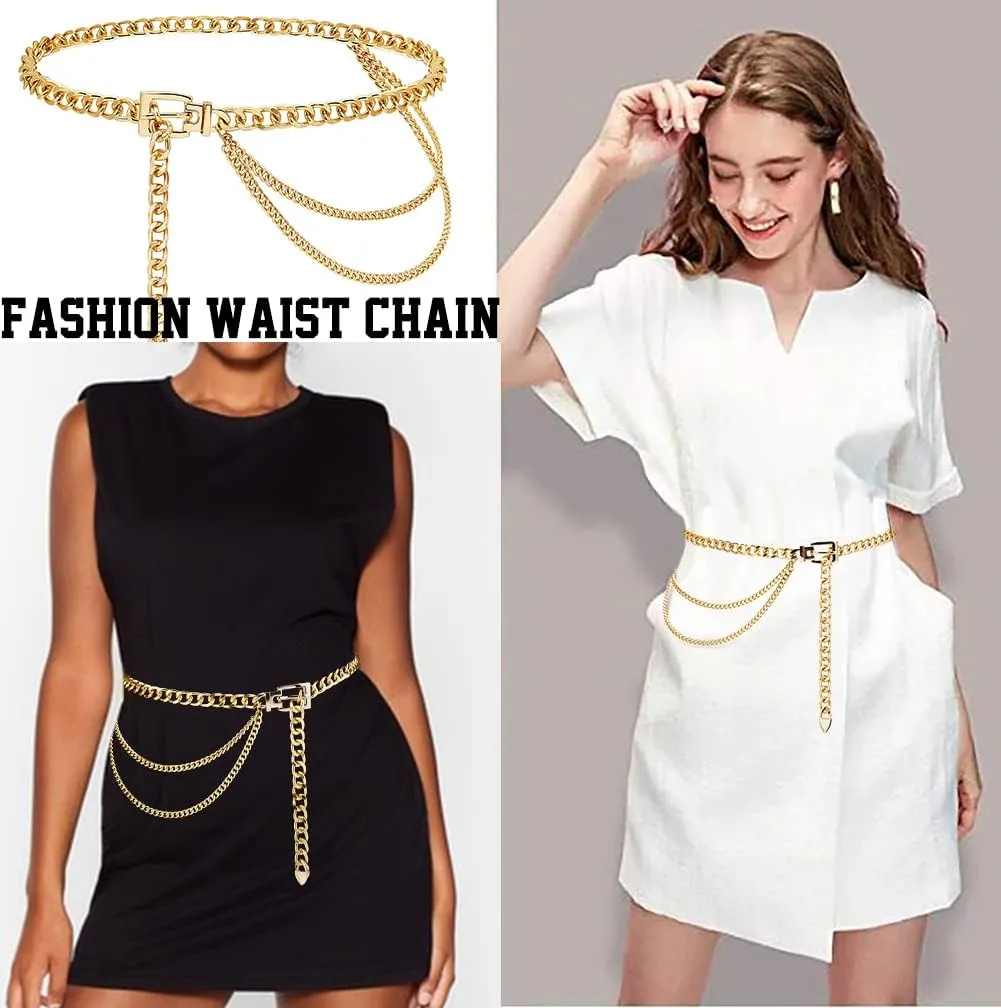 Suyi Chain Belt for Women Girls Gold Metal Waist Chain Multilayer Chunky Chain Belts for Dress