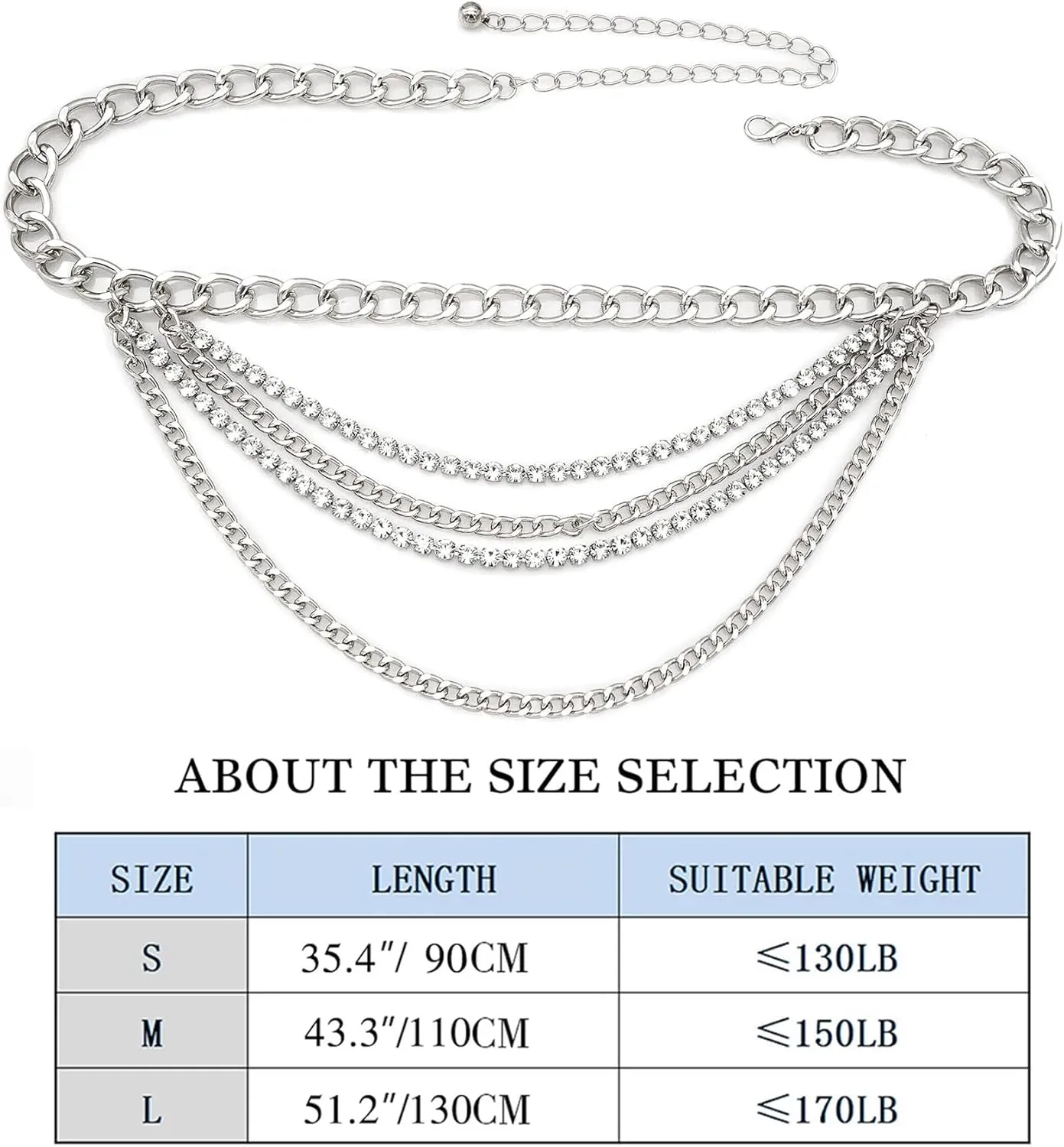 Suyi Multilayer Chain Belt Rhinestone Metal Chain Belts for Women Punk Gold Waist Chain