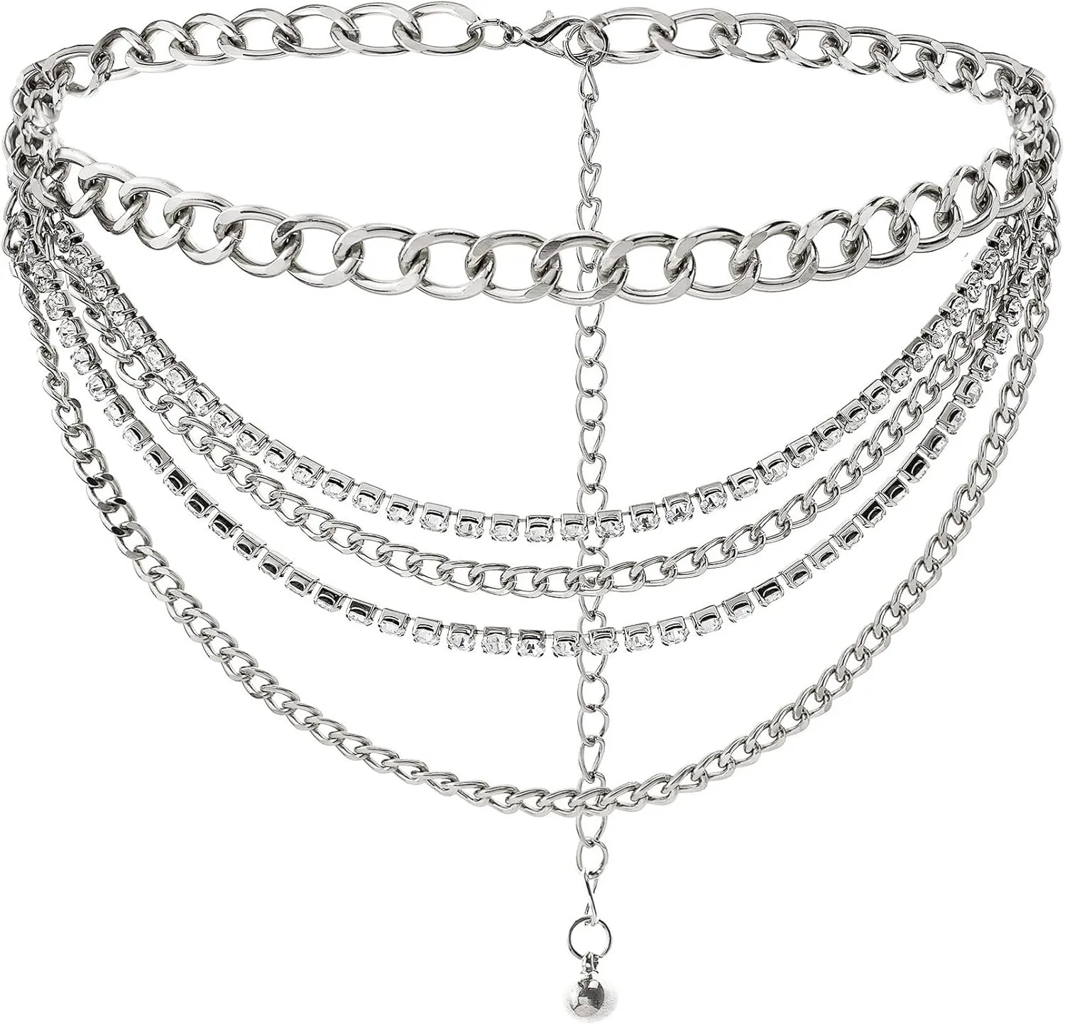 Suyi Multilayer Chain Belt Rhinestone Metal Chain Belts for Women Punk Gold Waist Chain