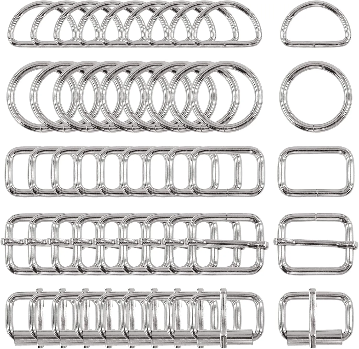 Swpeet 5 Style Metal Buckles - Adjustable Slide, D Ring, Circular Ring