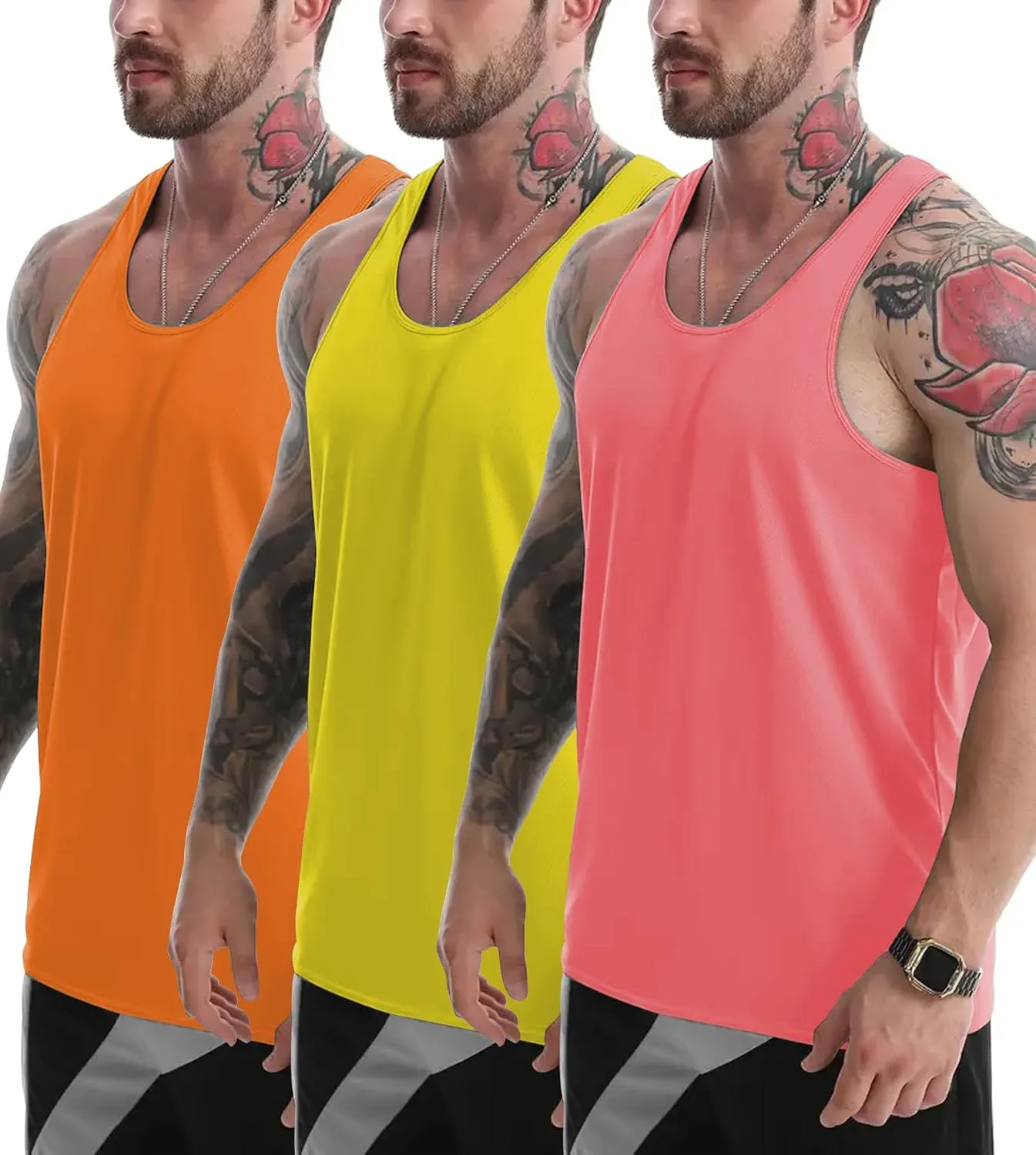 Tank Tops Men Y-Back Muscle 3 Pack Dry Fit Sleeveless Workout Tank Tops for Men Mesh Material Running Gym