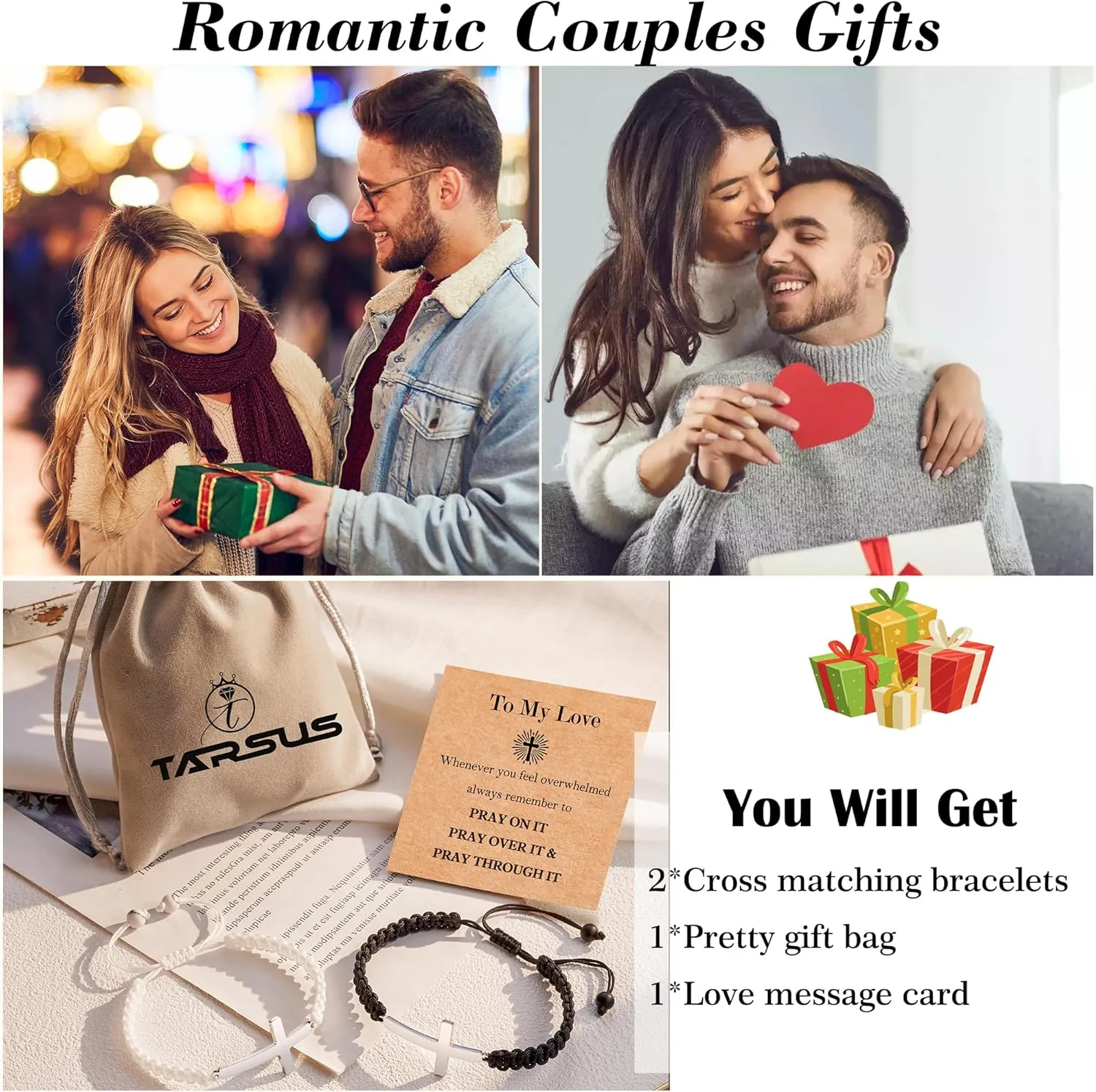 Tarsus Matching Cross Couples Bracelets for Boyfriend Husband Girlfriend Wife Men Women Adults - Easter Christmas Valentines Day Anniversary Birthday Gift