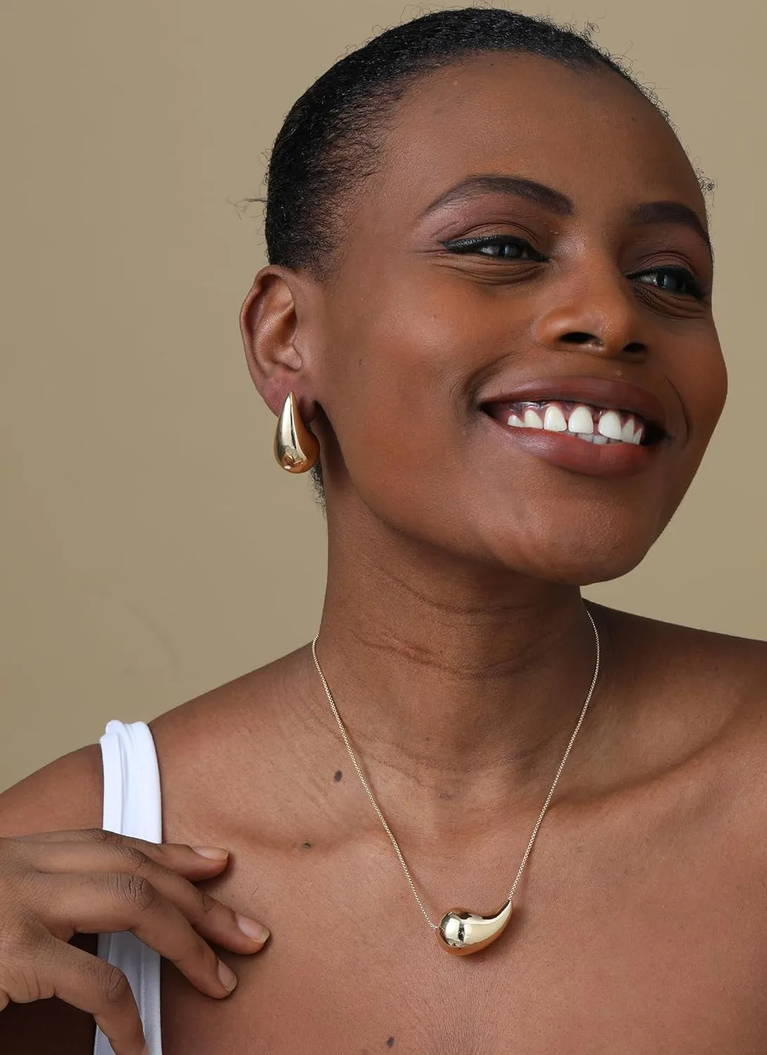 Teardrop Necklace Earrings Jewelry Set for Women, Dupes Drop Dainty 14k Gold Plated Water Hypoallergenic Pendant Necklace