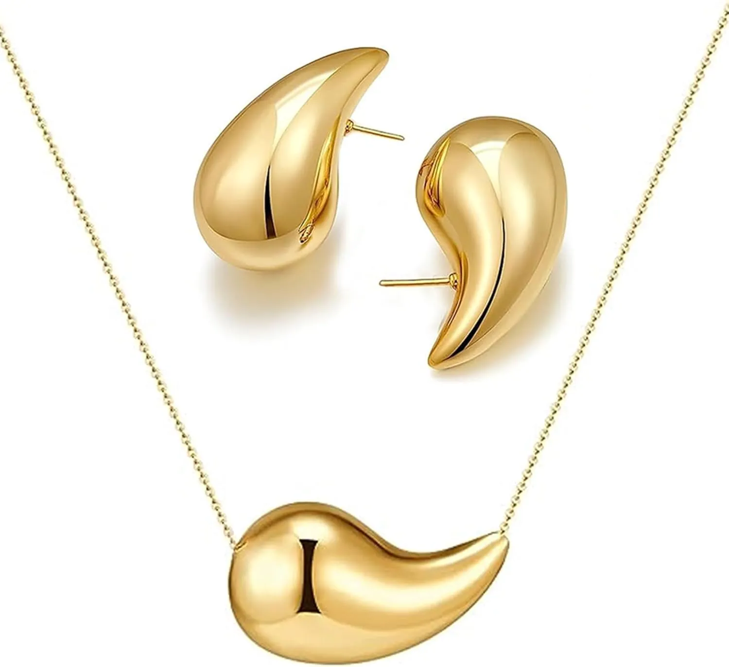 Teardrop Necklace Earrings Jewelry Set for Women, Dupes Drop Dainty 14k Gold Plated Water Hypoallergenic Pendant Necklace