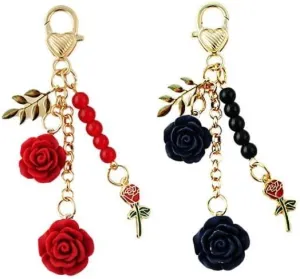 tenghong2021 Rose Keychain Flower Pendent Keyring Women Keys Ring Valentine's Day Gift Handbag Accessories Purse Decor