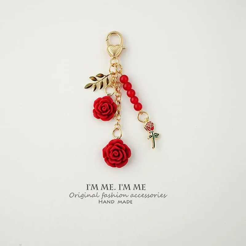 tenghong2021 Rose Keychain Flower Pendent Keyring Women Keys Ring Valentine's Day Gift Handbag Accessories Purse Decor