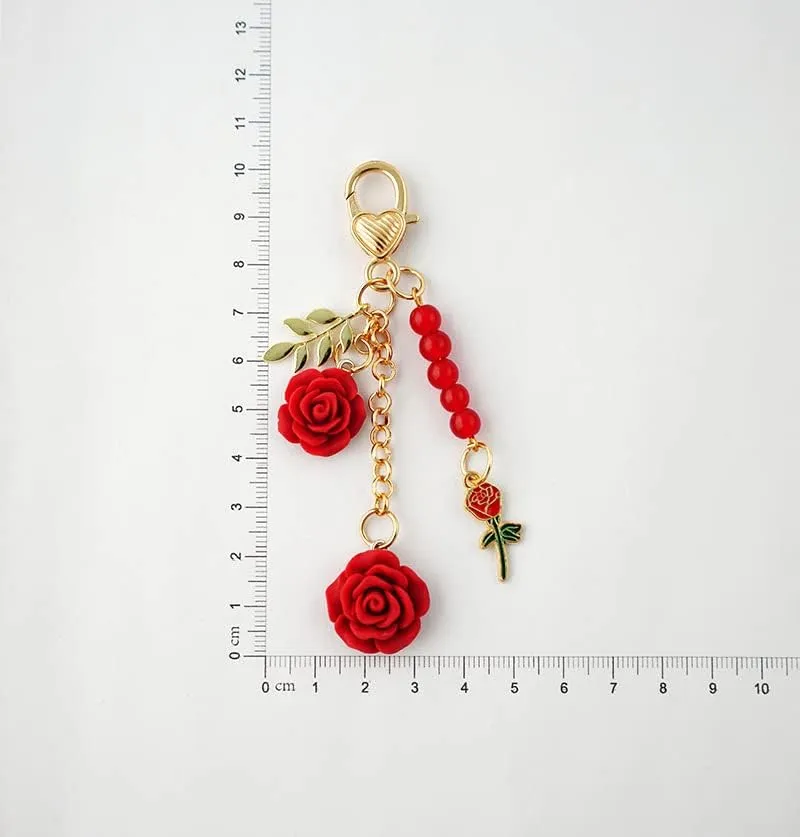 tenghong2021 Rose Keychain Flower Pendent Keyring Women Keys Ring Valentine's Day Gift Handbag Accessories Purse Decor
