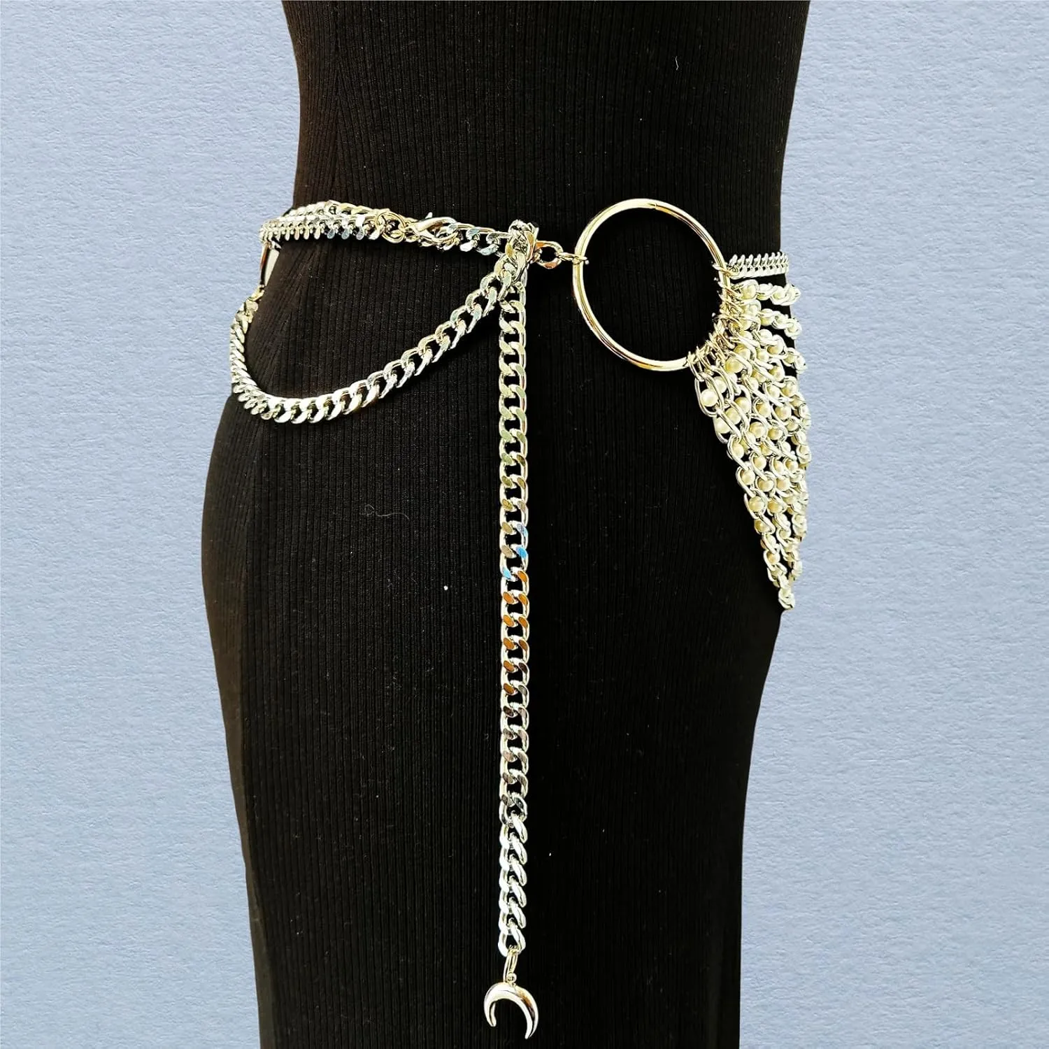 THREEBOY Women Apparel Belts Fashion Sexy Multilayer Metal Pearl Waist Chain Belt