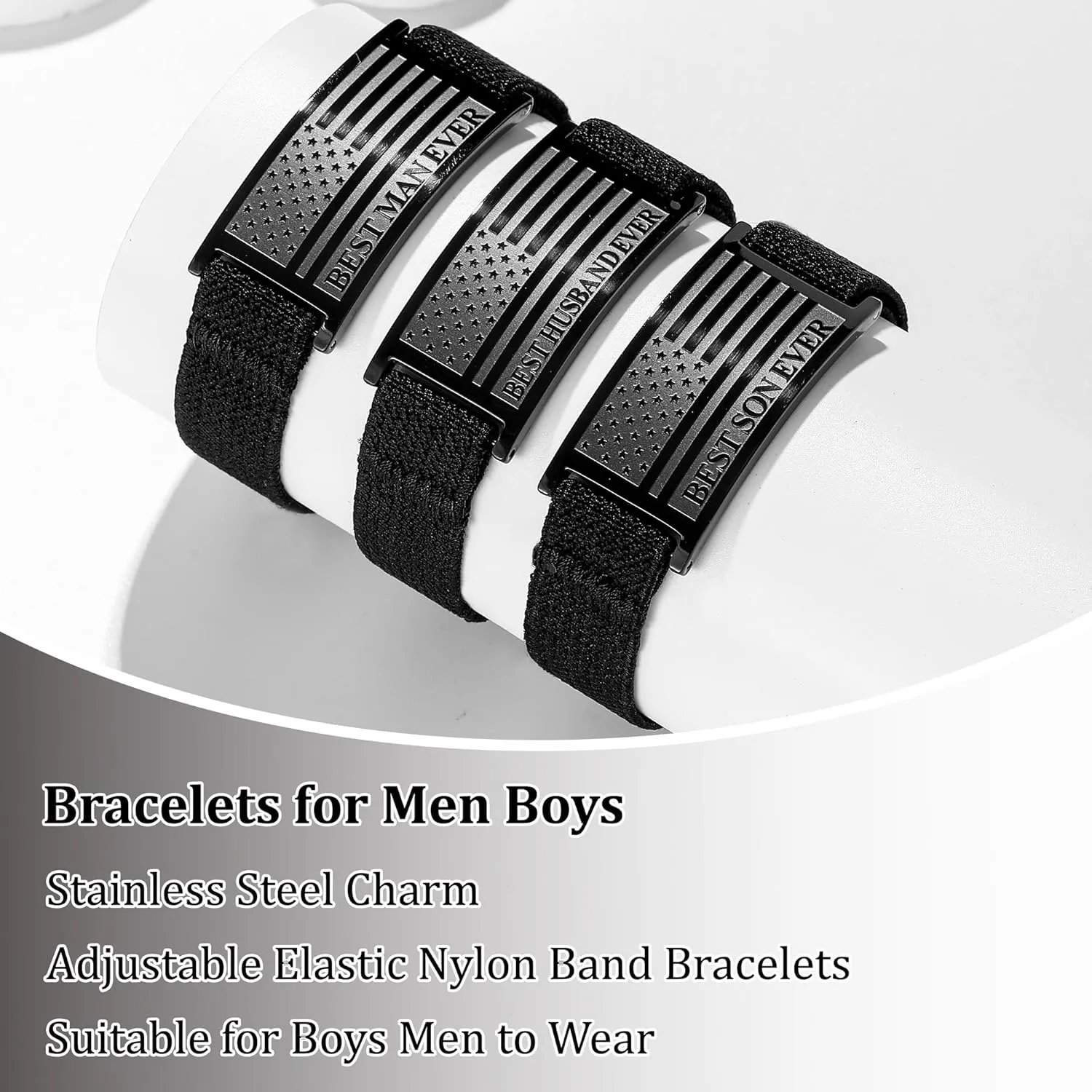 To My Man/Husband/Son Bracelet Gifts, American Flag Black Elastic Stretch Bracelets Valentines Birthday Anniversary Christmas Best Ever Gifts for Men Boys