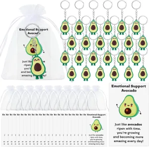 Tondiamo 72 Pcs Avocado Positive Gift Bulk Includes 24 Avocado Support Keychains 24 Funny Card and 24 Bags for Employee Appreciation Gift