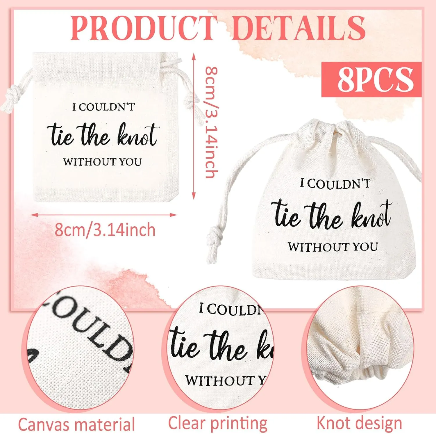 Tondiamo 8 Sets Bridesmaids Gifts Bridesmaid Pearl Jewelry Bridesmaid Knot Pearl Earrings and Linen Cotton Small Drawstring Bags Wedding Bridesmaids Gifts I Couldn't Tie the Knot Without You
