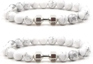Traintough Dumbbell Bracelet Gym Bros Bracelet Volcanic Rock Anxiety Bead Bracelet for Men Women Fitness Yoga Barbell Bracelet,Natural Stone Dumbbell Beads Bracelets Set Gym Bracelet Fitness Barbell Jewelry