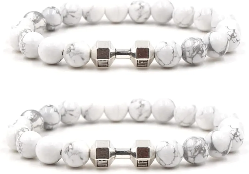 Traintough Dumbbell Bracelet Gym Bros Bracelet Volcanic Rock Anxiety Bead Bracelet for Men Women Fitness Yoga Barbell Bracelet,Natural Stone Dumbbell Beads Bracelets Set Gym Bracelet Fitness Barbell Jewelry