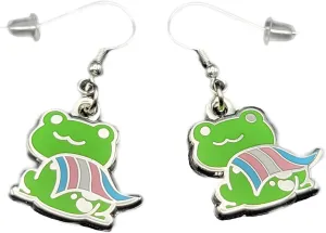 Trans Pride Frog Earrings in Transgender LGBT  Flag | Chibi Superhero Gay Frog Earrings