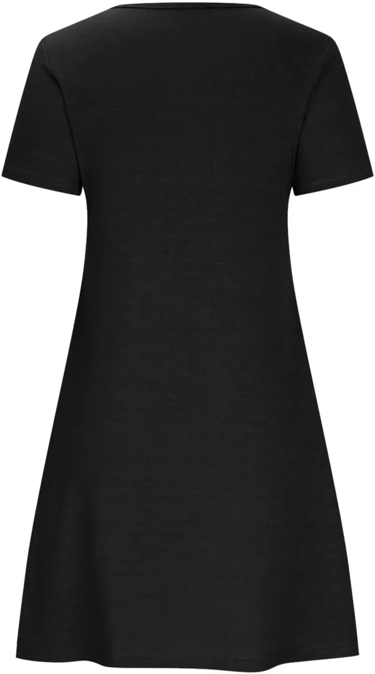 Tshirts Dress for Women with Pocket Short Sleeve T Shirt Dress Beach Mini Sundress Knee Length Csasual Cover Ups
