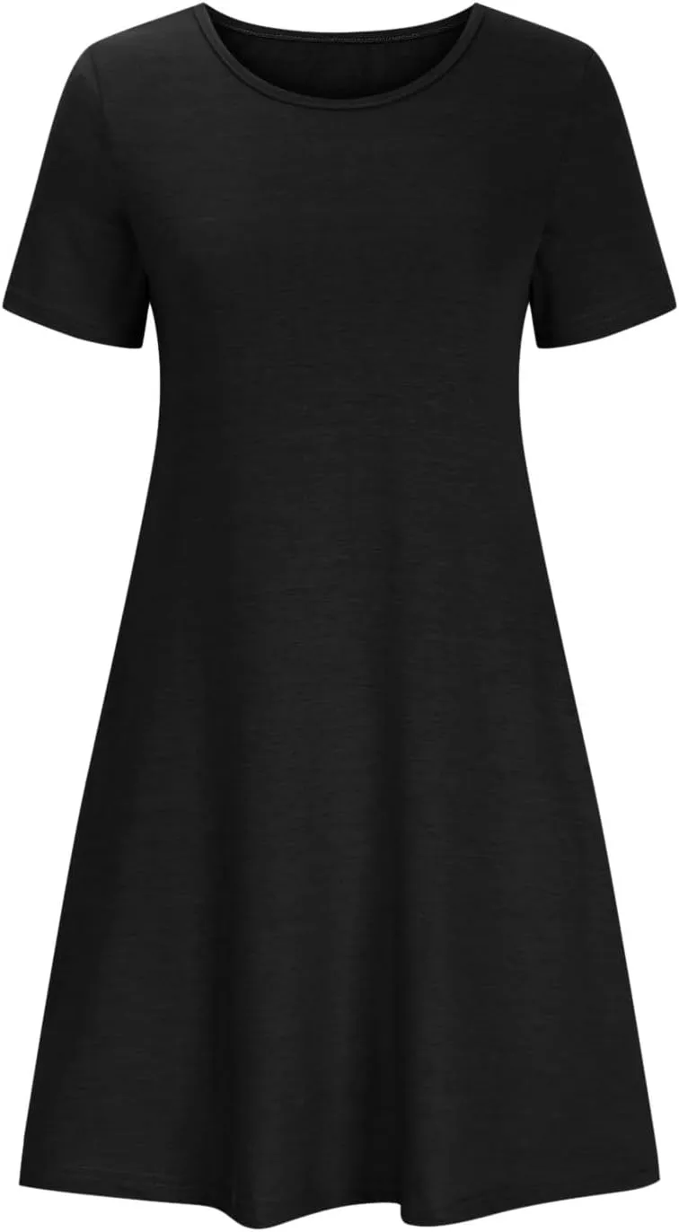 Tshirts Dress for Women with Pocket Short Sleeve T Shirt Dress Beach Mini Sundress Knee Length Csasual Cover Ups