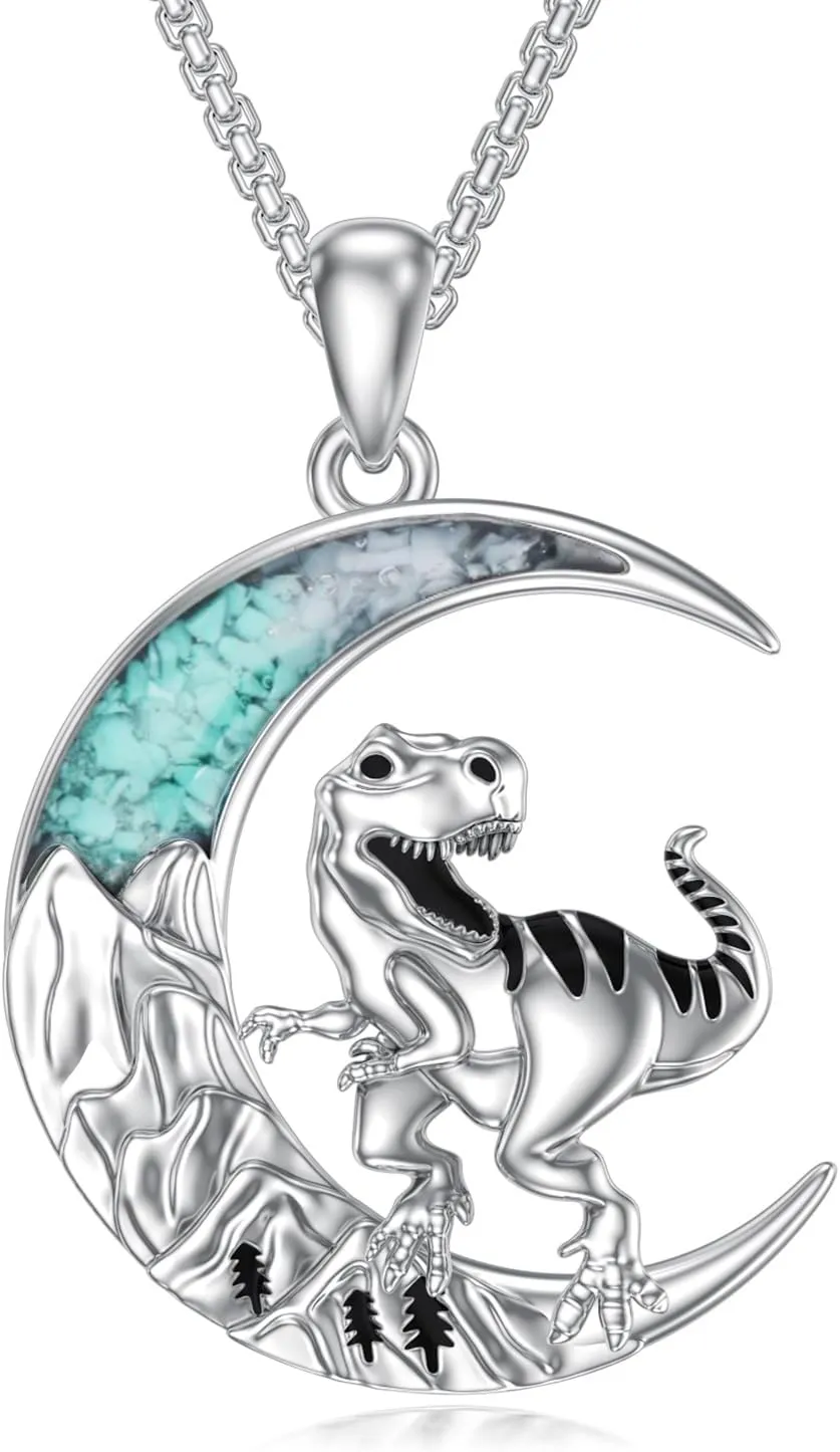Turquoise Animal Necklace 925 Sterling Silver Crescent Moon Pendant Turquoise Jewelry Gifts for Women
