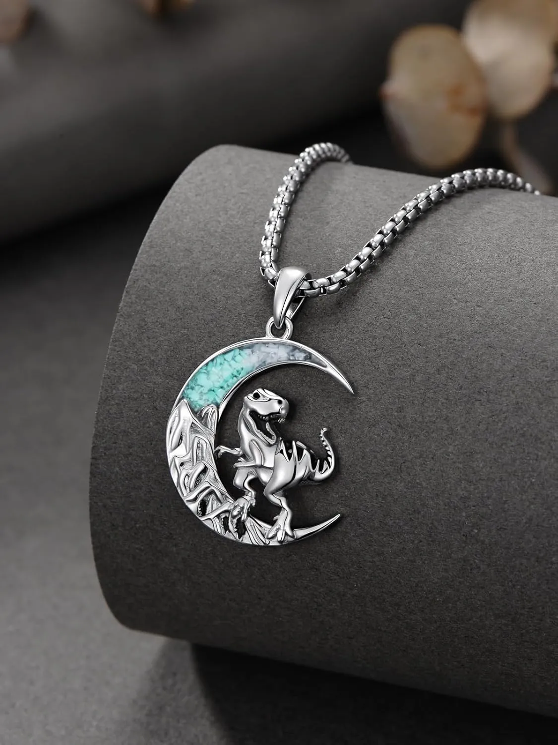 Turquoise Animal Necklace 925 Sterling Silver Crescent Moon Pendant Turquoise Jewelry Gifts for Women