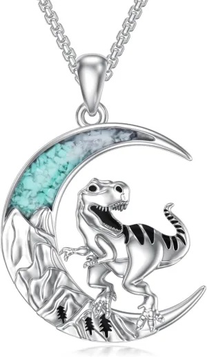 Turquoise Animal Necklace 925 Sterling Silver Crescent Moon Pendant Turquoise Jewelry Gifts for Women