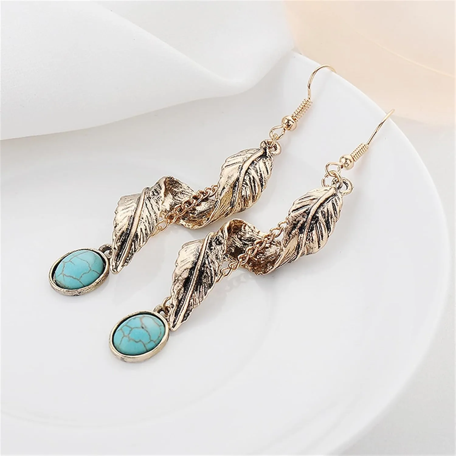 Turquoise Feather Earrings For Men Women Dangle Drop Cute Aesthetic Boho Goth Vintage Feather Leaf Earrings Indian Native Feather Turquoise Earrings Dangling Jewelry Gifts
