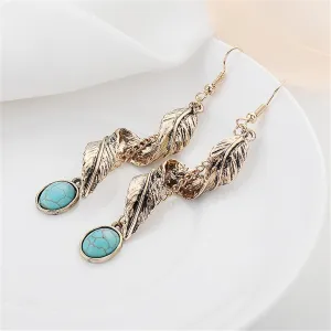 Turquoise Feather Earrings For Men Women Dangle Drop Cute Aesthetic Boho Goth Vintage Feather Leaf Earrings Indian Native Feather Turquoise Earrings Dangling Jewelry Gifts