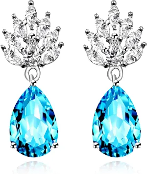 Uloveido Bridal Bridesmaid Wedding Drop Crystal Earrings White Gold Plated Teardrop Cubic Zirconia Studs Earrings with 7 Cards Y1970