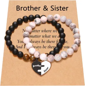 UNGENT THEM Matching Brother and Sister Bracelet Set of 2, Birthday Christmas Graduation Valentine's Day Gifts