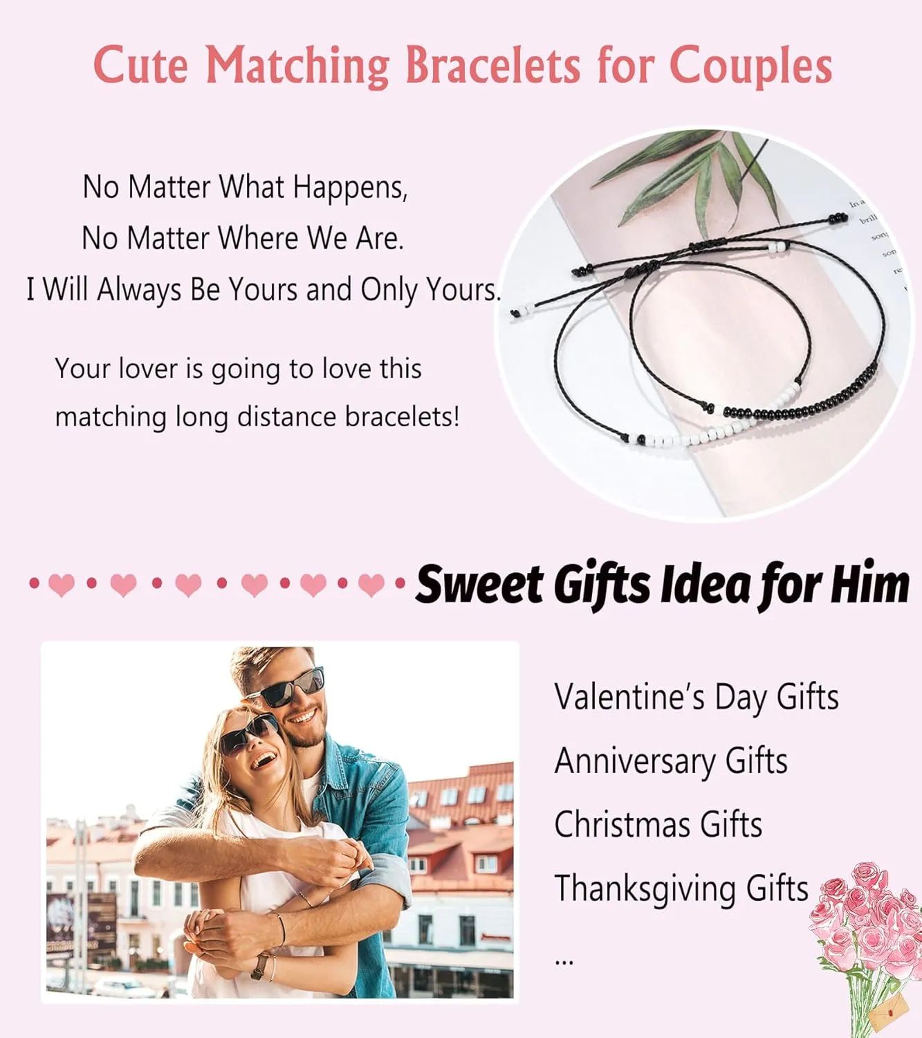 UNGENT THEM Pinky Promise Matching Bracelet for Couples Soulmate Man Distance Relationship Gifts for Women Men Him Her