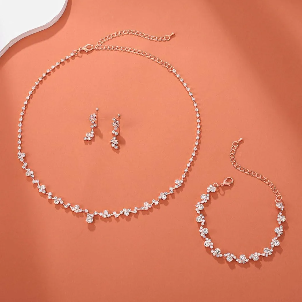 Unicra Bride Crystal Necklace Earrings Set Bridal Wedding Jewelry Sets Rhinestone Choker Necklace Costume Jewelry Set for Women and Brides (3 piece set - 2 earrings and 1 necklace)