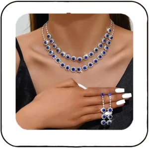 Unicra Rhinestone Bridal Wedding Jewelry Set Silver Crystal Necklace Earrings Bracelet Sets Formal Costume Jewelry for Women and Brides