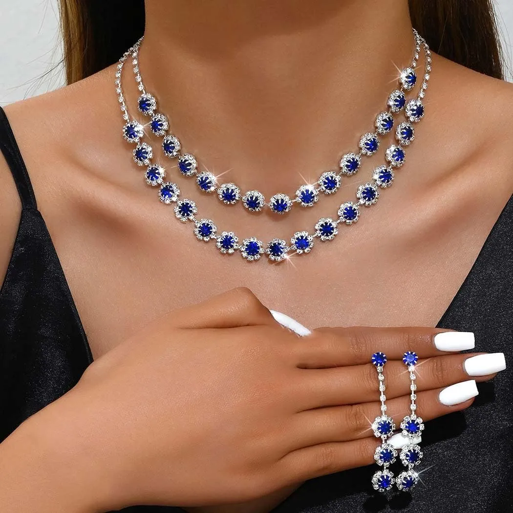 Unicra Rhinestone Bridal Wedding Jewelry Set Silver Crystal Necklace Earrings Bracelet Sets Formal Costume Jewelry for Women and Brides