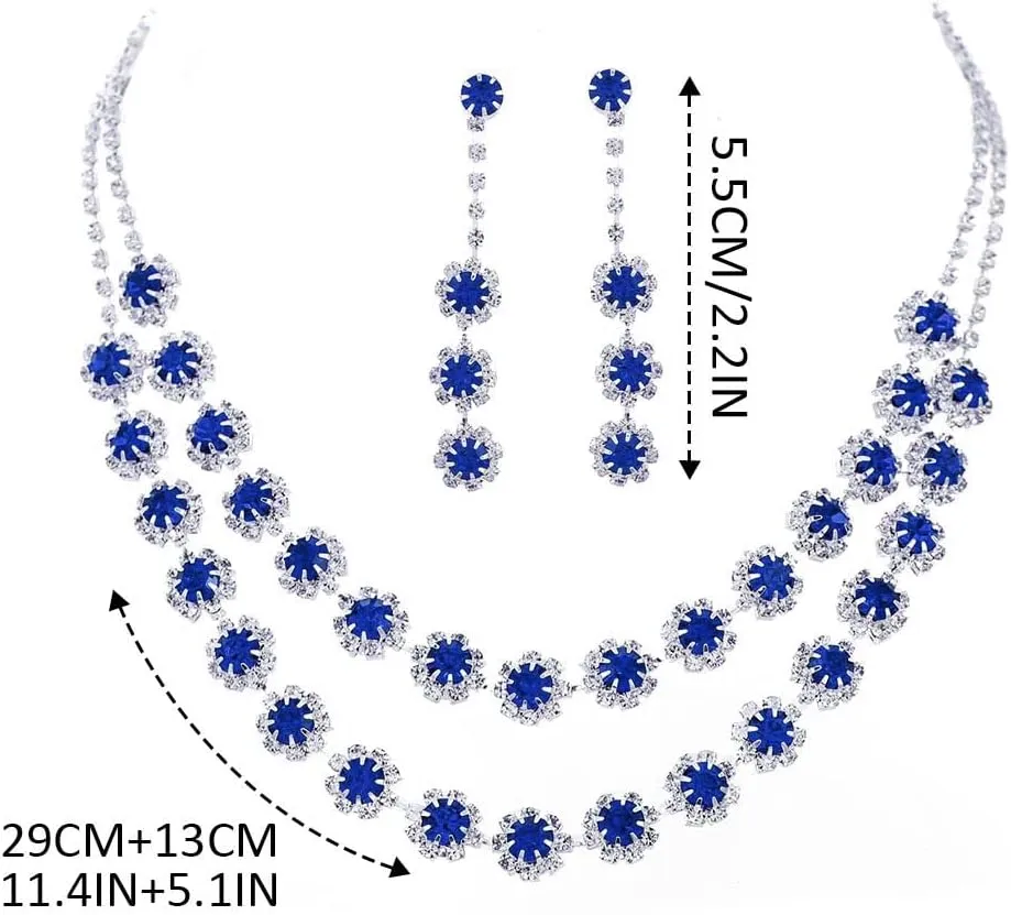 Unicra Rhinestone Bridal Wedding Jewelry Set Silver Crystal Necklace Earrings Bracelet Sets Formal Costume Jewelry for Women and Brides