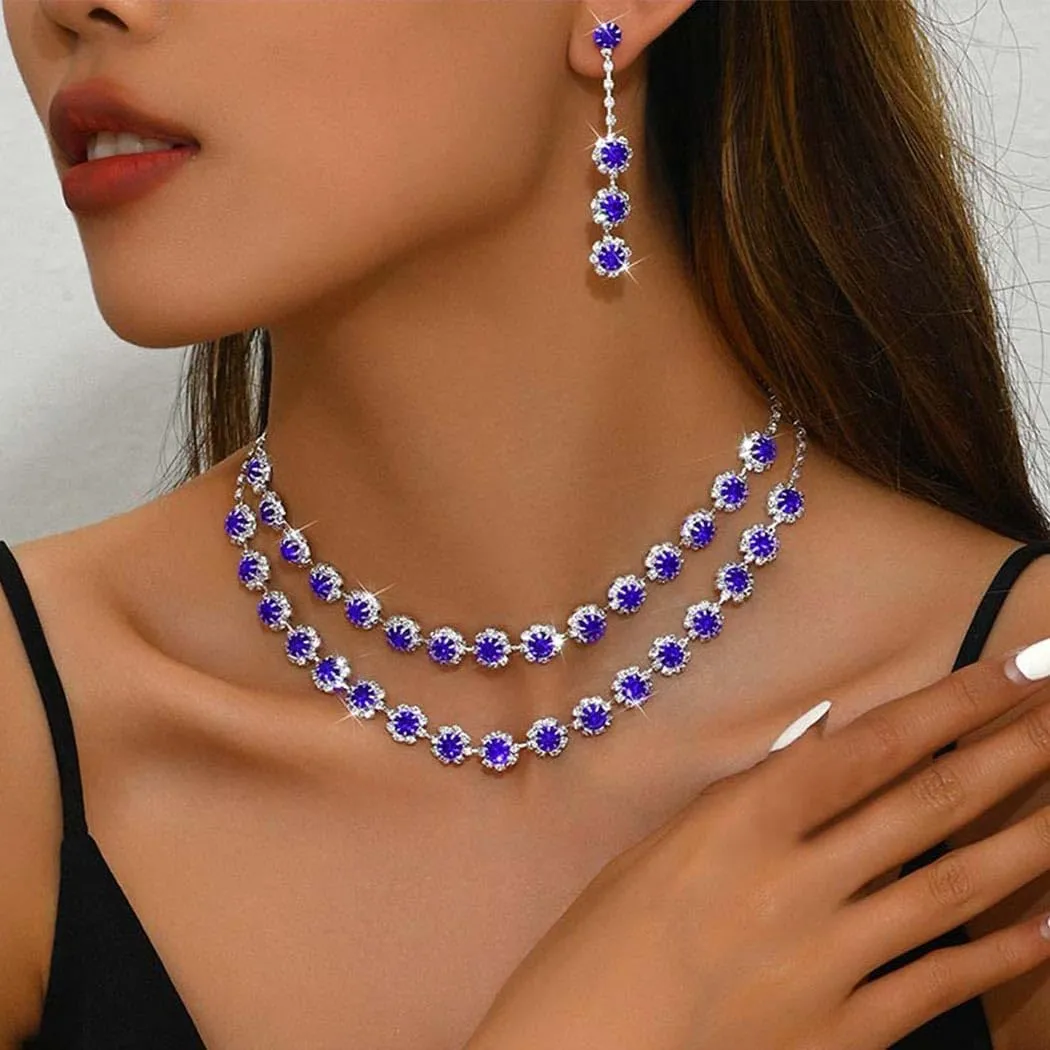Unicra Rhinestone Bridal Wedding Jewelry Set Silver Crystal Necklace Earrings Bracelet Sets Formal Costume Jewelry for Women and Brides