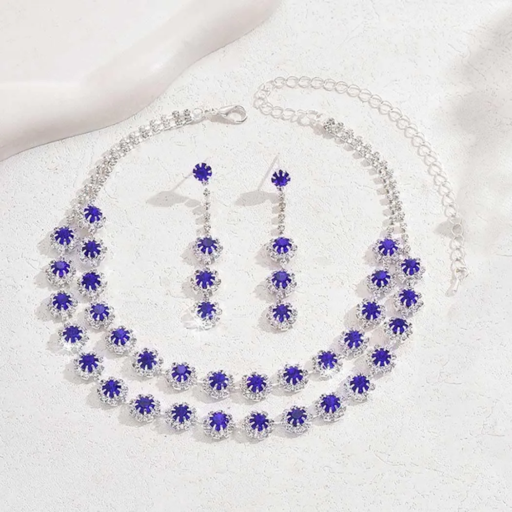 Unicra Rhinestone Bridal Wedding Jewelry Set Silver Crystal Necklace Earrings Bracelet Sets Formal Costume Jewelry for Women and Brides
