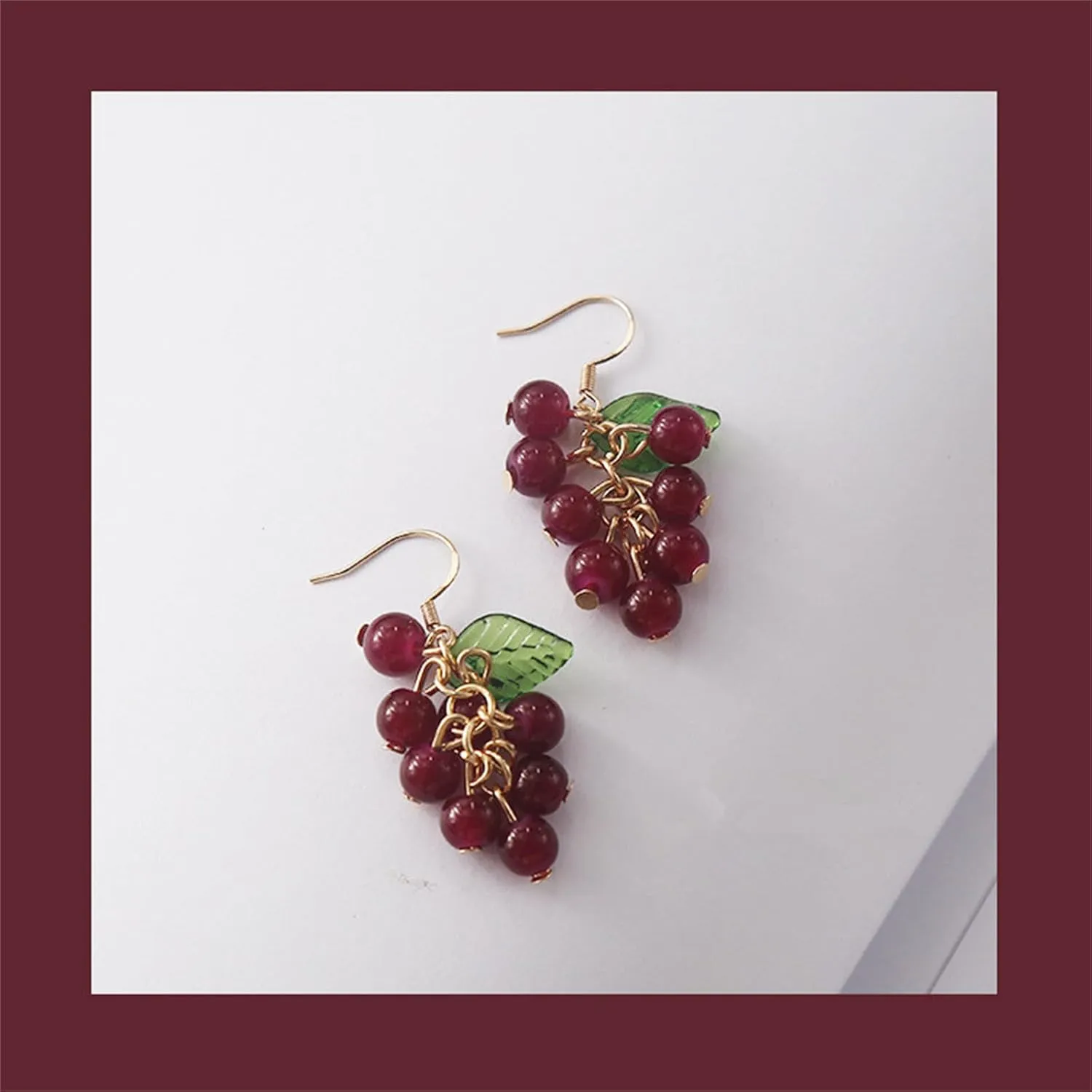 Unique Green Grape Fruit Tassel Earrings for Women Teen Girls Handmade Creative Lovely Simulated 3D Summer Tropical Purple Grapes Fruits Leaf Cluster Acrylic Lightweight Dangle Drop Earrings for Hawaiian Beach Holiday Jewelry Gifts